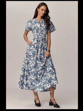Anthropologie The Somerset Maxi Dress in Blue Floral Toile Sz S